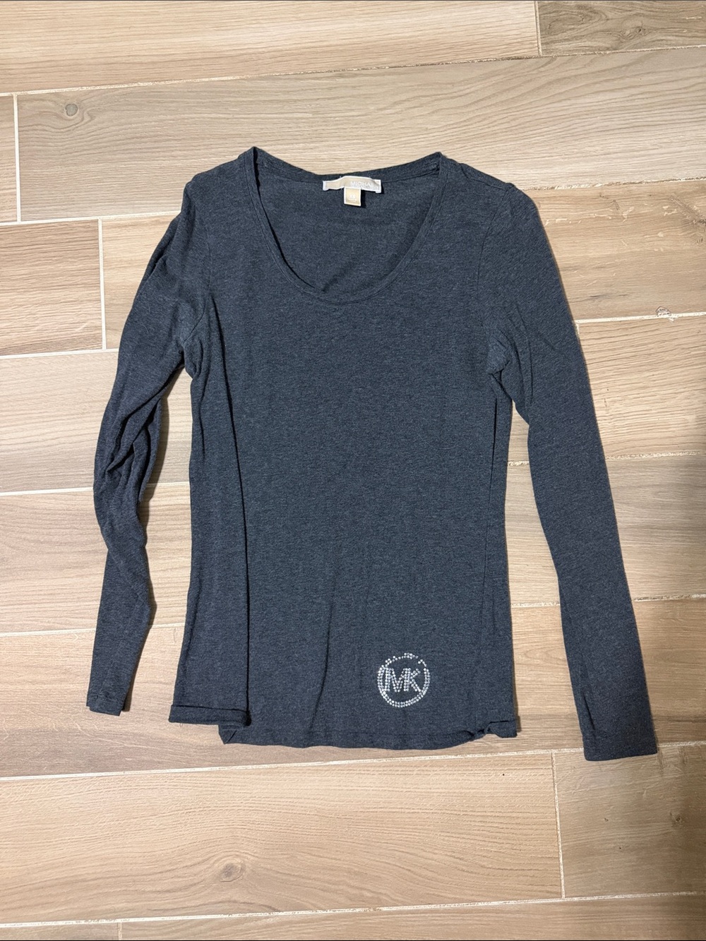 Michael Kors Charcoal Scoop-Neck Long Sleeve Top